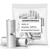 Haisstronica uninsulated butt splice: 20pcs AWG6 connectors rated for 86A current in heavy-duty electrical applications.