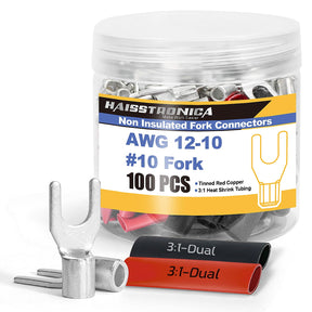 Haisstronica wire crimper non insulated friendly fork connector jar with 100pcs 12-10AWG lugs and heat shrink tubing
