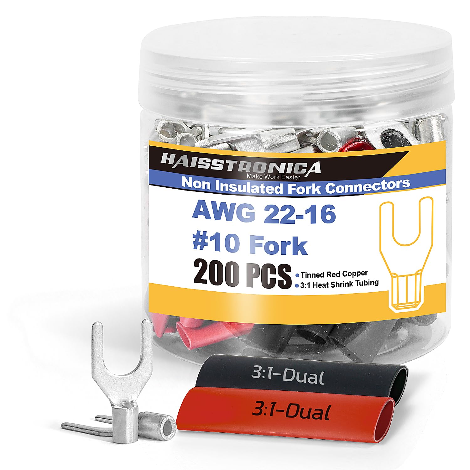 Non Insulated Fork Connectors with 3:1 Heat Shrink Tubing Kit