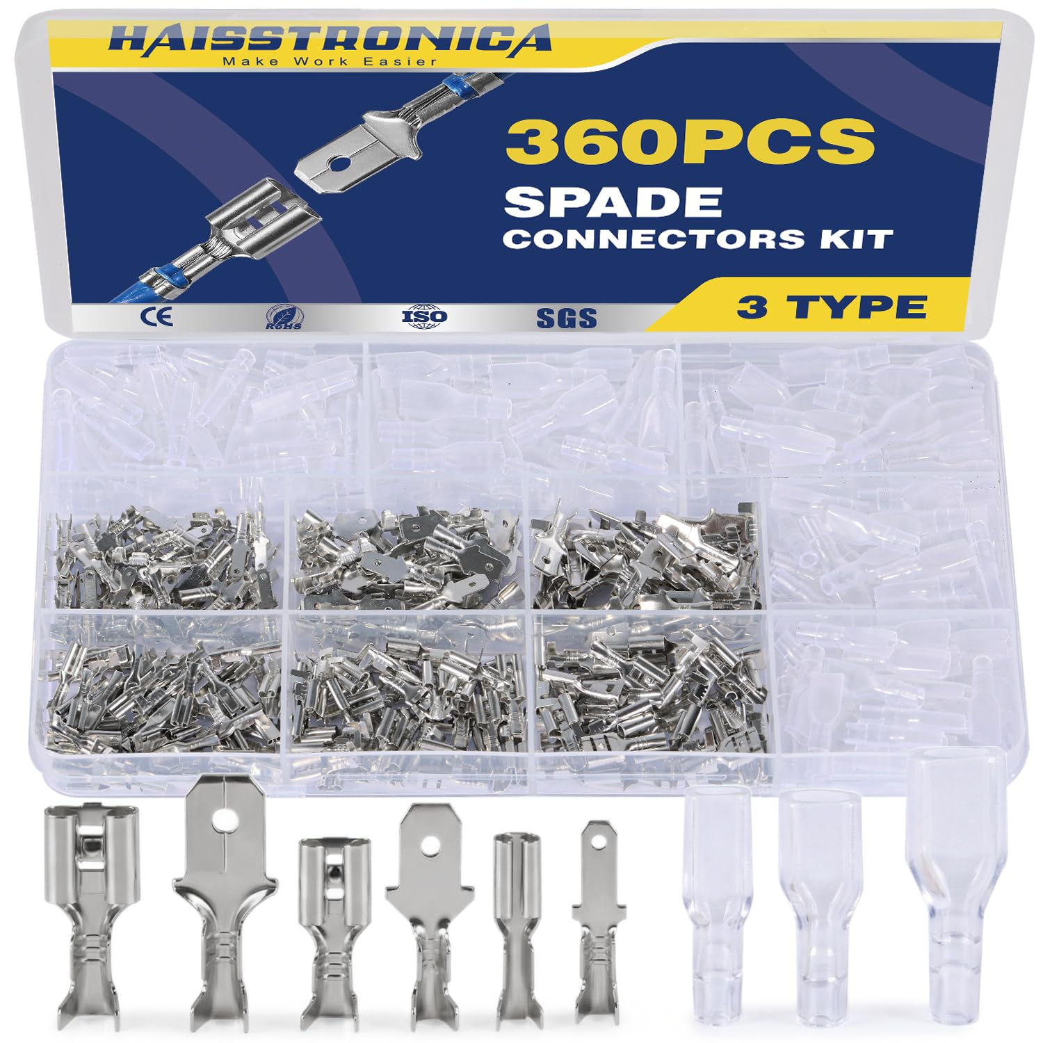 Open Barrel Male and Female Spade Connectors Kit