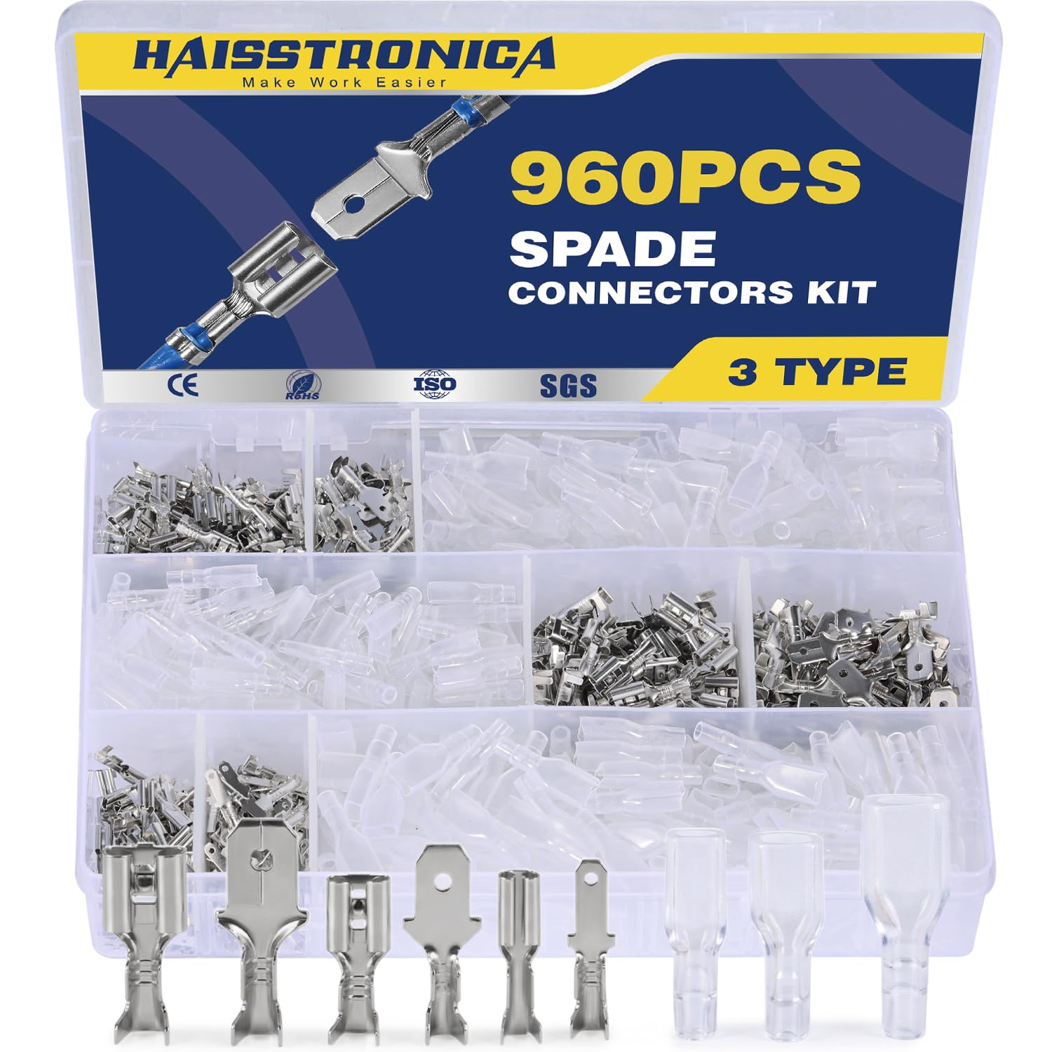 Open Barrel Male and Female Spade Connectors Kit