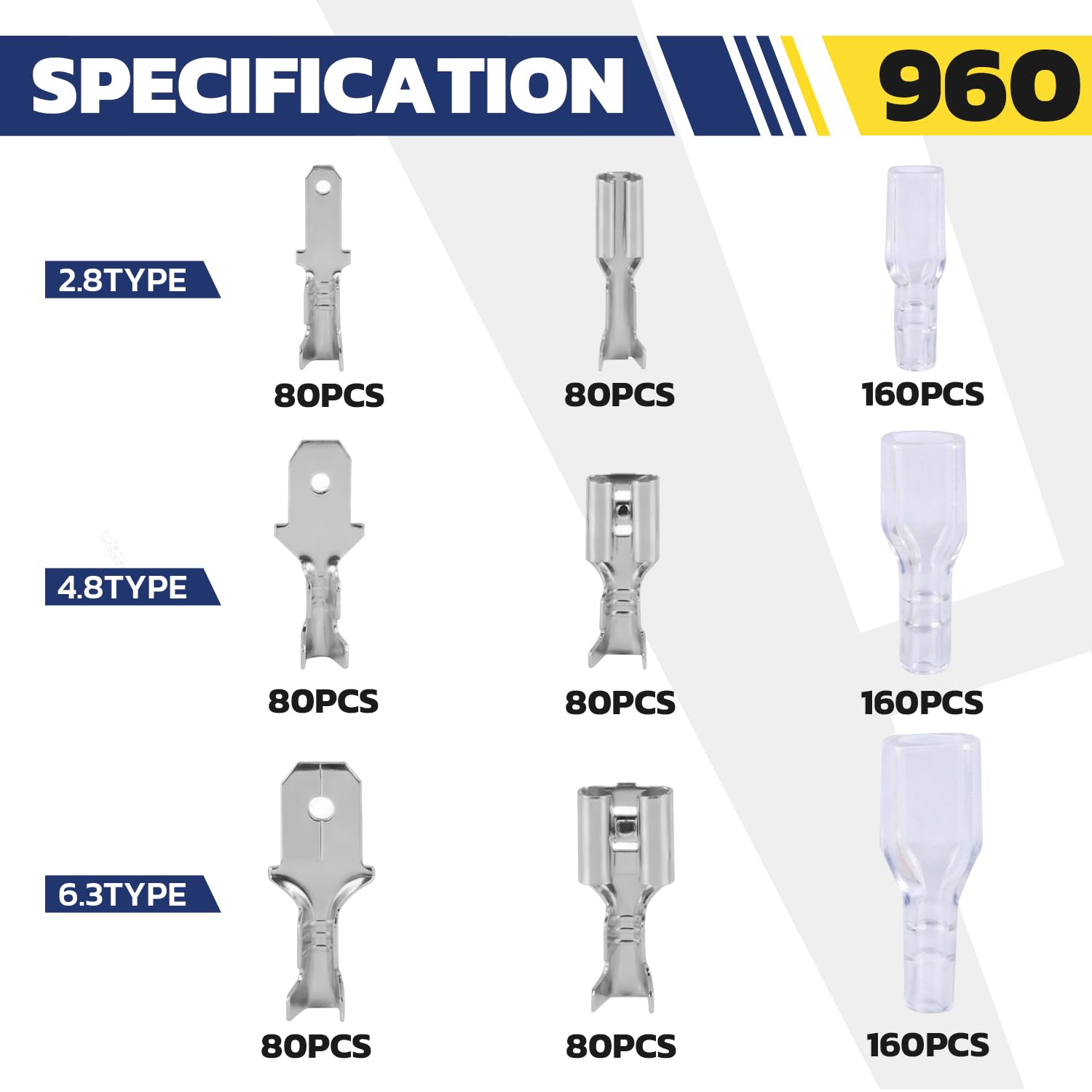 Open Barrel Male and Female Spade Connectors Kit