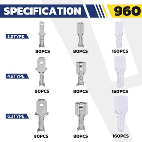 Open Barrel Male and Female Spade Connectors Kit