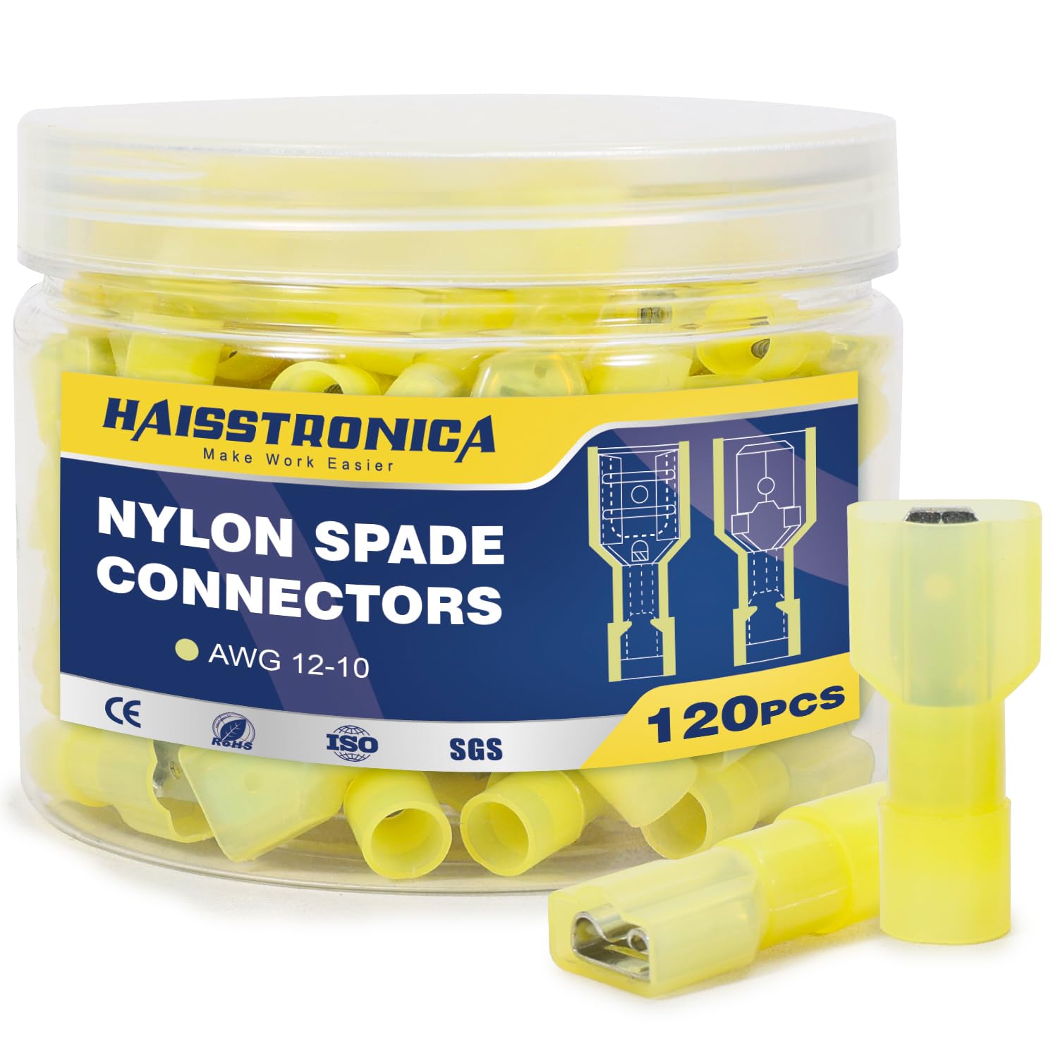 Nylon Spade Connectors Kit AWG 22-10-Bottle