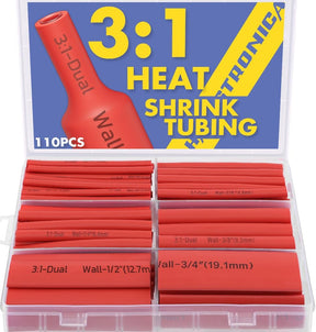 haisstronica 3:1 Heat Shrink Tubing Kit, Adhesive Lined Marine Resistant Grade Shrink Wrap - 1.75"length 6 Size Perfect for Home and Industrial, 1/8"-3/4" 220PCS - Black, Red