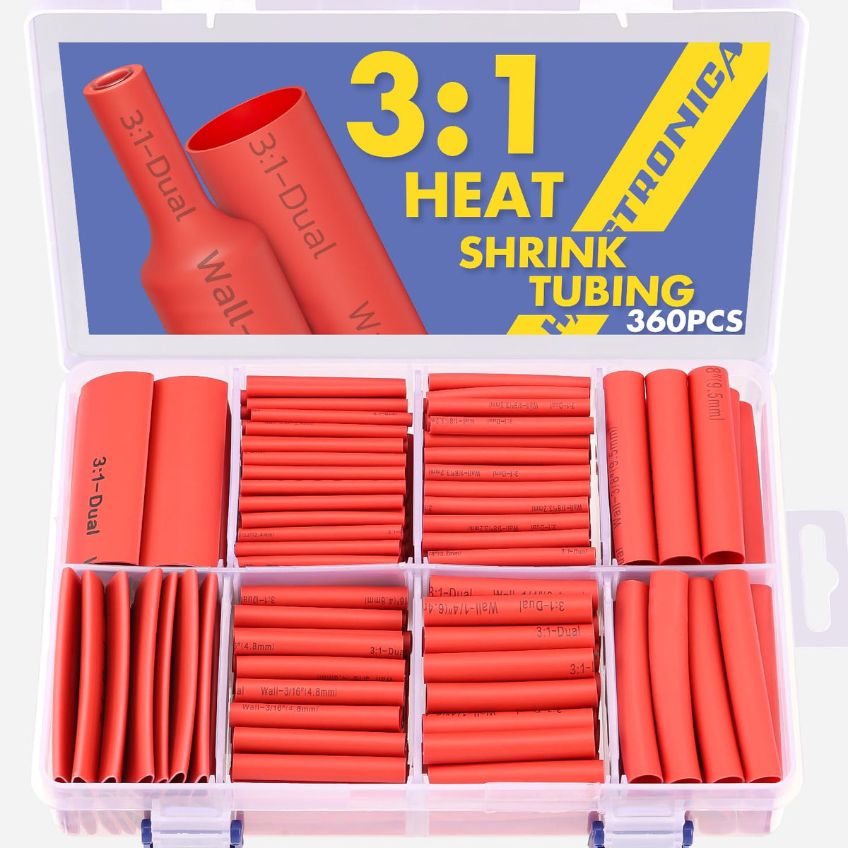 haisstronica 300PCS Heat Shrink Tubing,3:1 Ratio Marine Heat Shrink Tube Kit 6 Colors 3 Sizes Black, Red, Blue, Yellow,Green