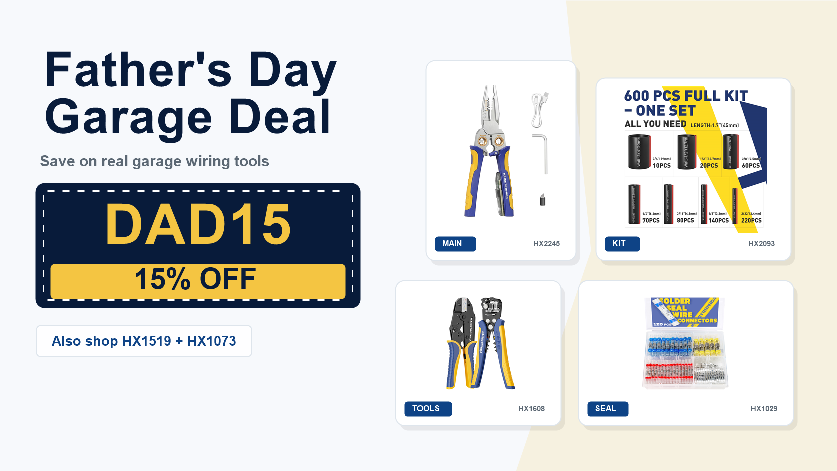 Father's Day DAD15 garage upgrade deal with Haisstronica wiring tools.