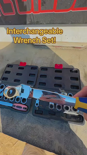 Ratcheting Combination Wrench Set With Interchangeable Heads - 8-19mm Metric