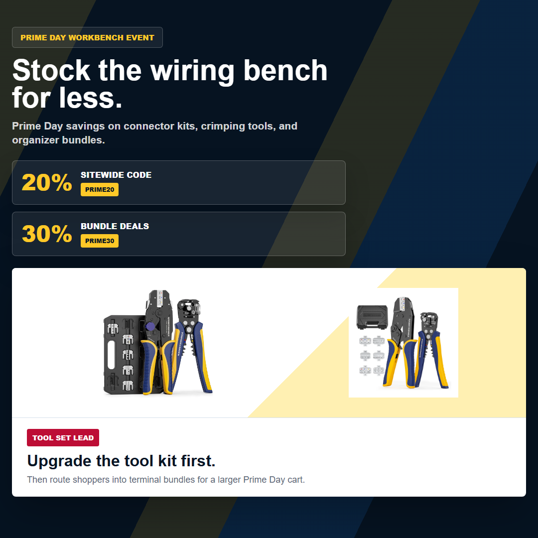 Prime Day garage wiring deals mobile banner with PRIME20 and PRIME30.